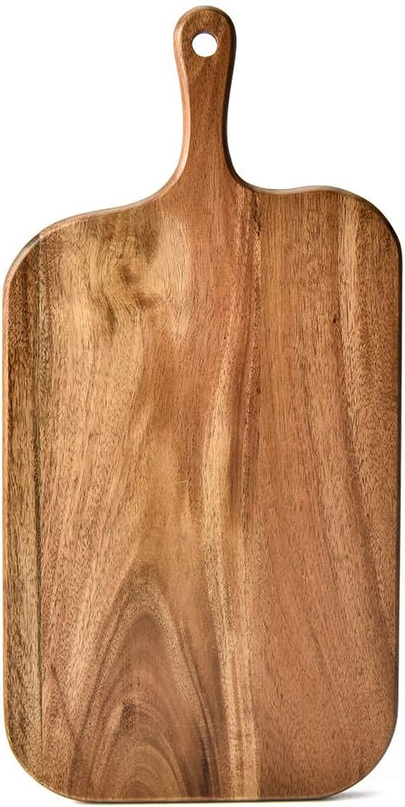 BILL.F Acacia Wood Cutting Board with Handle Wooden Charcuterie Board Paddle Cheese Board Serving Boards for Kitchen Meat, Pizza,Cheese, Bread, Vegetables &Fruits 15'' x 7.5'' x 0.6''