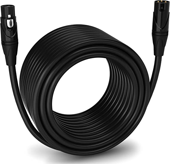 LyxPro 100 Feet XLR Microphone Cable Balanced Male to Female 3 Pin Mic Cord for Powered Speakers Audio Interface Professional Pro Audio Performance and Recording Devices - Black