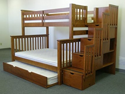 Bedz King Twin Over Full Stairway Bunk Bed with Twin Trundle, Expresso