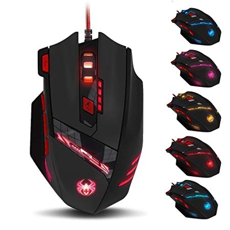 ZELOTES Gaming Mouse,8-piece Weight Tuning Set,9200 DPI Multi-Modes LED lights Wired Mouse,USB MMO Gaming Mice for Notebook,PC,Laptop,Macbook(Black)