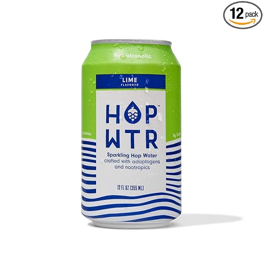HOP WTR - Sparkling Hop Water - Lime (12 Pack) - NA Beer, No Calories or Sugar, Low Carb, With Adaptogens and Nootropics for Added Benefits (12 oz Cans)