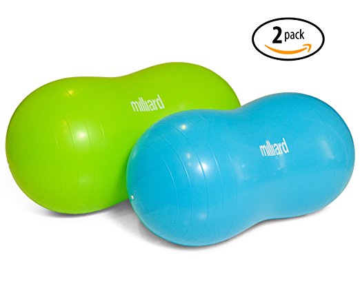 Milliard Anti-Burst Peanut Ball Variety Pack - Approximate Sizes: Green 39x20" (100x50cm) & Blue 31x15" (80x40cm) Physio Roll