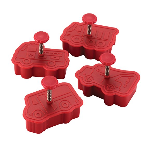 Cake Boss Decorating Tools 4-Piece Work Truck Fondant Press Set, Red