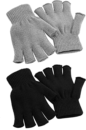 Cooraby 2 Pairs Unisex Warm Half Finger Gloves Winter Fingerless Gloves (L for Adults, M for Teens, S for Kids)