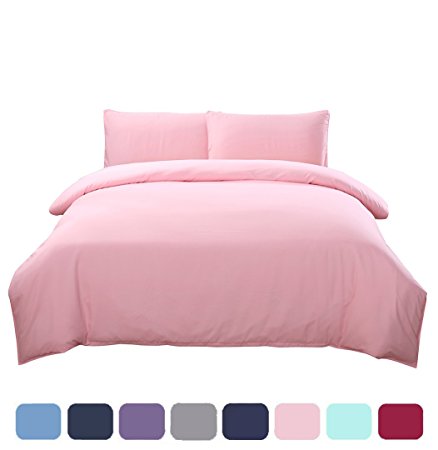 Moreover 4-Pieces Pink Bedding Solid Color Bedding Set 100% Microfiber Pink Duvet Cover Set One Flat Sheet One Duvet Cover Two Pillowcases (Queen,Pink)