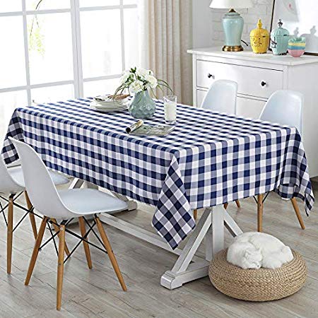Royal Blue and White Checkered Tablecloth,Rectangle/Oblong,60 x 120 Inch,Yarn-Dyed Plaid,Table Cloth for Indoor Outdoor Picnic Party Banquet,Easy Care Washable Table Cover