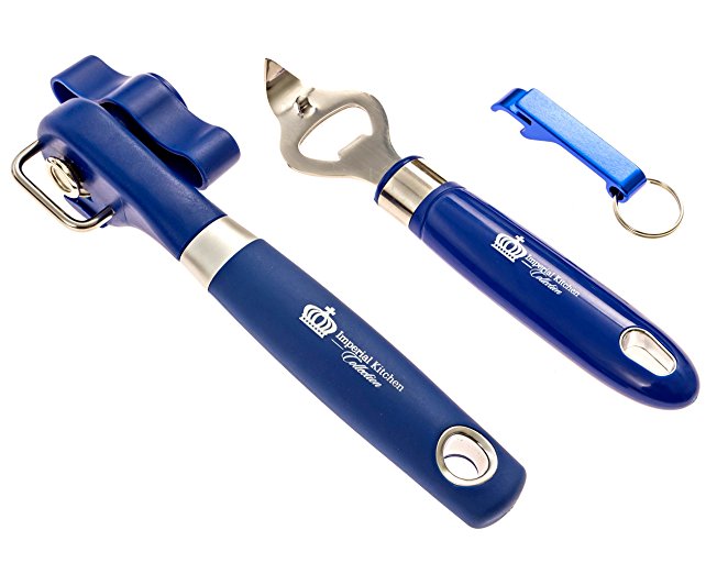 #1 Best Can Opener & Bottle Opener Combo Set, Ergonomically Designed Handle. Imperial Kitchen Collection (Blue)