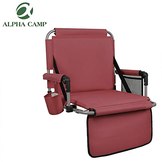 ALPHA CAMP Stadium Seat Chair for Bleachers with Arms and Side Pocket Red