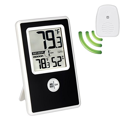 Qooltek Indoor Humidity Temperature Monitor Wireless Digital Outdoor Thermometer with Waterproof Remote Sensor Works in Celsius or Fahrenheit