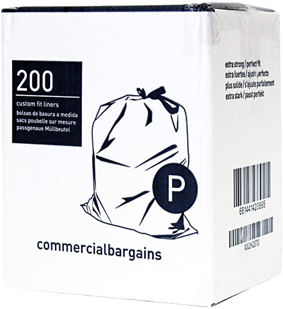Commercial Bargains Code P Custom Fit Drawstring Trash Bags, 50-65 Liter / 13-17 Gallon, 8 Roll, Simplehuman Code P Compatible (200 Count) (Code P - 13-17 Gallons)