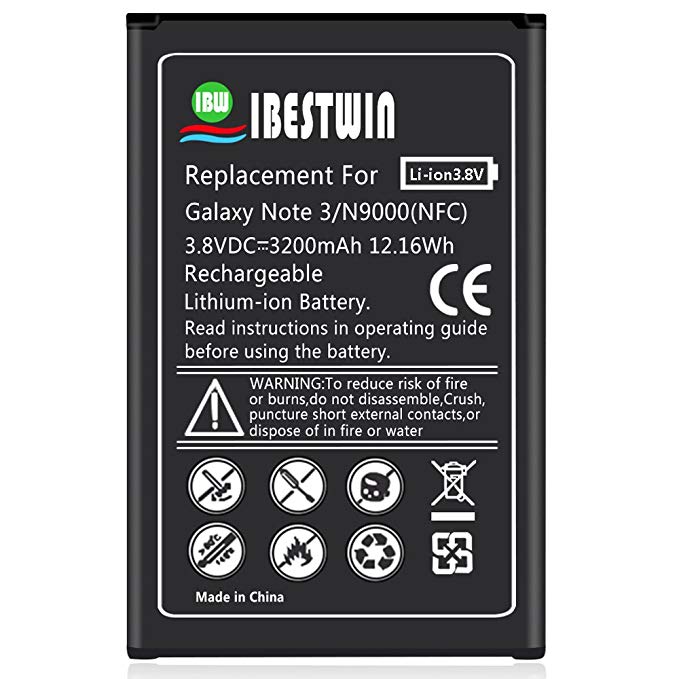 IBESTWIN Note 3 Battery 3200mAh Li-ion Replacement Battery for Samsung Galaxy Note 3 N9000, N9005 LTE, N900V(Version), N900T(T-Mobile), N900A(AT&T), N900P(Sprint), N9002, SM-N900R4 [3 Year Warranty]