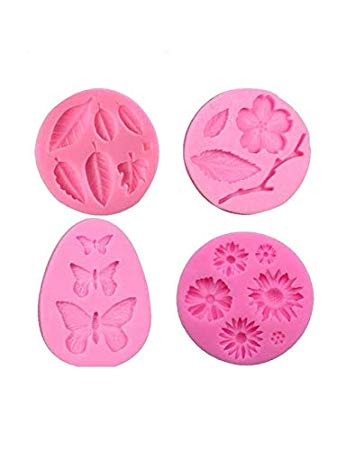 Flower Fondant Mold,Hot Chocolate Mold,Jelly Mold,Cake Decorations Mold,Polymer Clay,Cupcake Topper, Soap Wax Making Crafting Projects All-purpos,4-in-Set Butterfly,Daisy Flower,Leaves and Branch