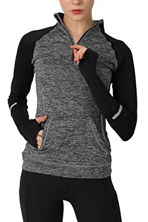 Cityoung Women's Yoga Long Sleeves Half Zip Sweatshirt Girl Athletic Workout Running Jacket