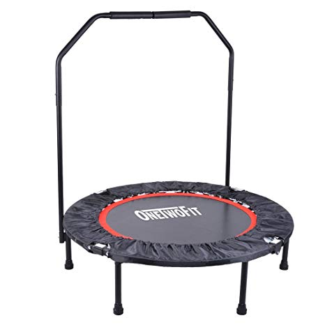 ONETWOFIT Foldable Mini Fitness Trampoline with Adjustable Handle, Portable Small Indoor Trampoline for Leisure and Fitness, 40in, Maximum Weight: 150kg