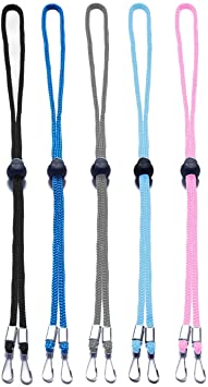 5 Pack Face Mask Lanyards, Adjustable Length Ear Saver Holder with Clips for Kids Men Women, Comfortable Around The Neck and Prevents Dropping of Masks (13.5-inch, Multicolor, Circular Rope)