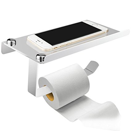 AOFU Wall Mount Toilet Paper Holder, Stainless Steel Bathroom Tissue Holder with Mobile Phone Storage Shelf