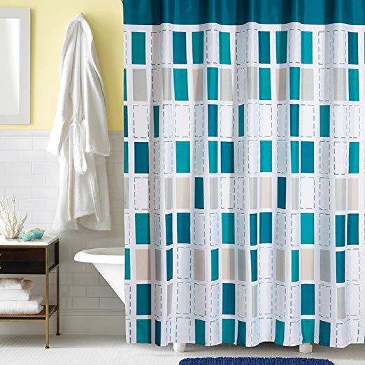 Ufaitheart Modern Checkered Shower Curtain Extra Long Stall Shower Curtain 54" x 78" Fabric Bathroom Curtains, Multi Color-Turquoise, White, Gray, Beige