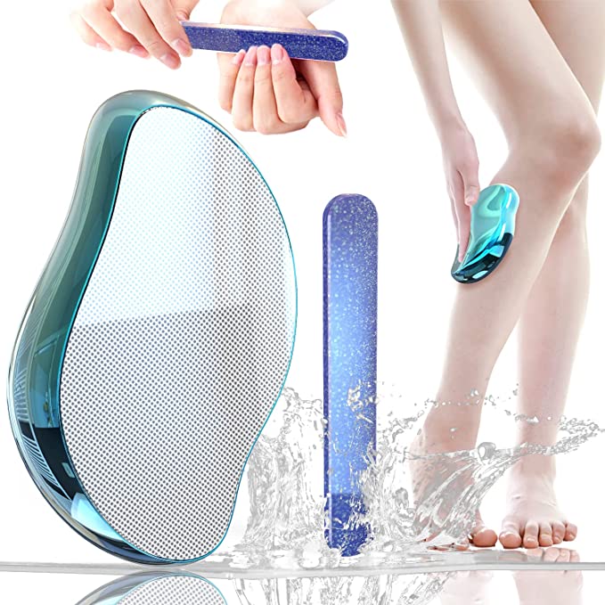 Freefa Upgraded Version Nano Mirror Effect Crystal Hair Eraser for Women Man - Painless Magic Hair Remover with Nano Nail File -Portable Crystal Hair Remover for Legs (Blue)