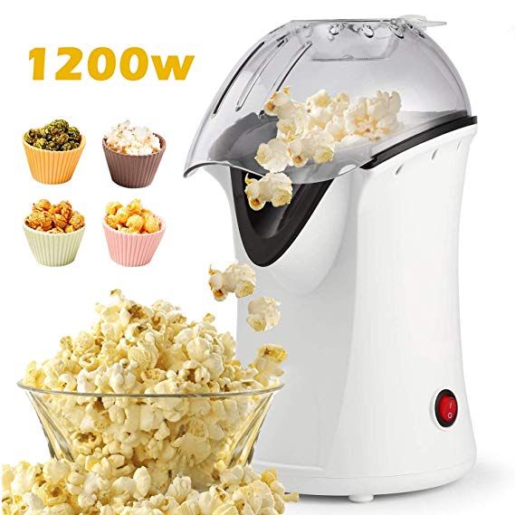 1200W Popcorn Maker, Popcorn Machine, Hot Air Popcorn Popper Healthy Machine No Oil Needed (White)