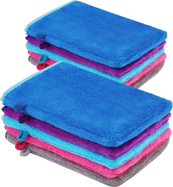 PHOGARY 10 Pack Microfiber Body Wash Mitts, Flannel Soft Face Mitten, Bath Spa Cloth, Reusable Makeup Remover Mitt Gloves, European Style Wash Cloth,15 * 21cm, 5 colors
