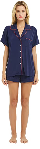 IZZY   TOBY Women's Pajama Sets Button Down Short Sleeve Sleepwear Soft PJS Set Lightweight Lounge S-XXL