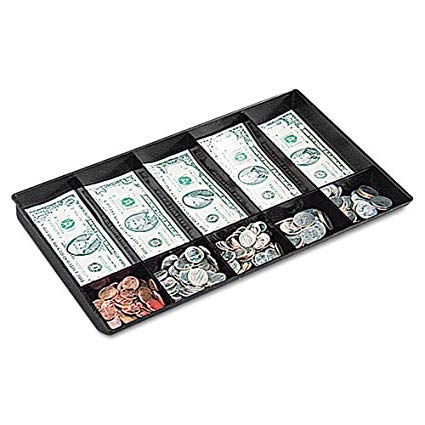 Buddy Products Coin and Bill Tray, 10 Compartments, Plastic, 9.25 x 1.625 x 15.125 Inches, Black (0533-4)