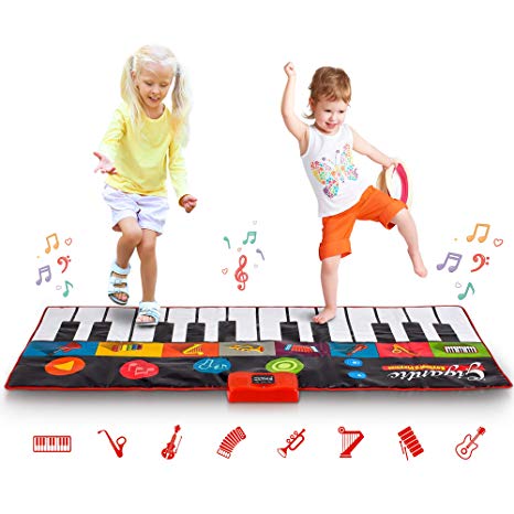 Abco Tech Giant Piano Mat – Jumbo Floor Keyboard with Play, Record, Playback and Demo Modes – New Look - 8 Different Musical Instruments Sound Options – 70in Play Mat - 24 Keys
