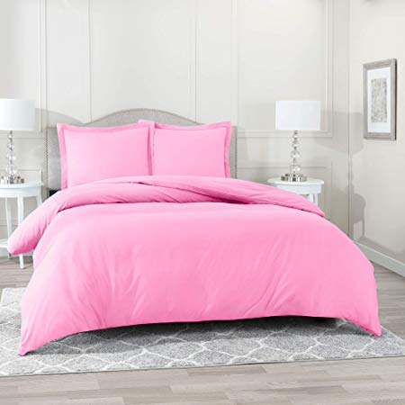 Nestl Bedding Duvet Cover 3 Piece Set – Ultra Soft Double Brushed Microfiber Hotel Collection – Comforter Cover with Button Closure and 2 Pillow Shams, Light Pink - Queen 90"x90"