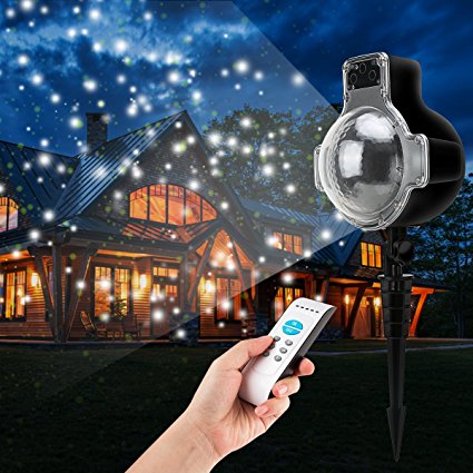 Christmas Snowfall Lights, ZZERO Rotating Waterproof Snowflake Light Projector with Wireless Remote for Holiday Outdoor Landscape Spotlight