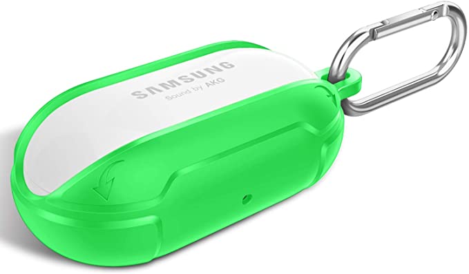 Fintie Silicone Case for Galaxy Buds Plus (2020) / Galaxy Buds (2019), Premium Shockproof Silicone Cover with Keychain Carabiner Support Wireless Charging, Green-Glow in The Dark