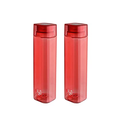 Cello H2O Squaremate Plastic Water Bottle, 1-Liter, Set of 2, Red