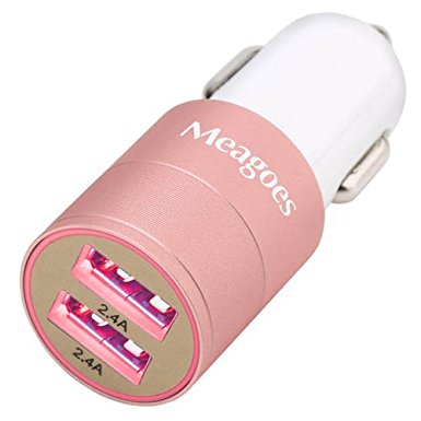 Meagoes Fast USB Car Charger Adapter (4.8A / 24W), with Dual Smart Ports for Apple Iphone 6s/6s Plus/6/6 Plus/5s/5c/5/4s/4, Ipad, Ipod, Samsung Galaxy S6 Edge/S6/S5/S4/Note 4, and More [Rose Gold]