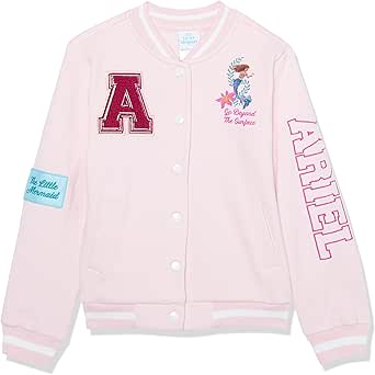 Disney Girls' The Little Mermaid (Movie) Ariel Fleece Button Up Varsity Bomber Jacket Toddler to Big Kid