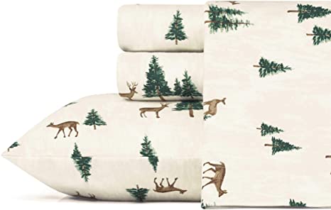 Eddie Bauer - Flannel Collection - 100% Premium Cotton Bedding Sheet Set, Pre-Shrunk & Brushed For Extra Softness, Comfort, and Cozy Feel, Full, Deer Hollow