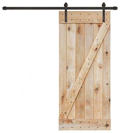 TMS 6.6FT Dark Coffee Sliding Barn Door Hardware Set w/36" Wide Solid Core Door Slab