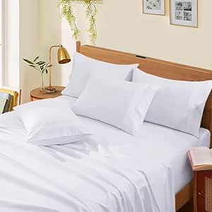 4 Piece Sheet Set 100% Egyptian Cotton 1000 Thread Count Luxury Hotel Soft Bed Sheets Fits Mattress Upto 18" Inch Deep Pocket, King Size - White Solid