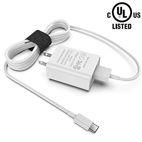 [UL Listed] SURBUID USB Wall Charger, 2A AC Adapter Rapid Charger with USB Type C Cable Cable for Samsung Galaxy S10 Plus / S10 / S9 / S8 / Note 9, iPad Pro 2018, with 3 Ft Type C Cable (White)
