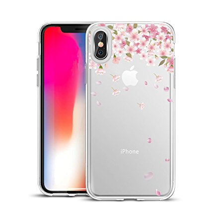 iPhone X Case, Unov iPhone X Clear Case with Design Slim Protective Soft TPU Bumper Embossed Pattern for iPhone X 5.8 Inch(Flower Blossom)