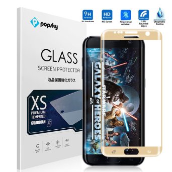 Samsung Galaxy S7 Edge Screen Protector Full Coverage Tempered Glass Colored Edge Popsky 3D Full Curved Edge No Bubble Ultra Clear 9H Hardness Scratch Proof Protective Film Gold