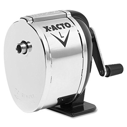 X-Acto 1041 Model l table- or wall-mount pencil sharpener, chrome receptacle, black base, 1 Unit