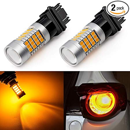 ENDPAGE Extremely Bright 3157 3156 3057 3056 4157 LED Bulbs 54-SMD LED Chipsets with Projector for Turn Signal Lights, Side Marker Lights, Amber Yellow (Pack of 2)