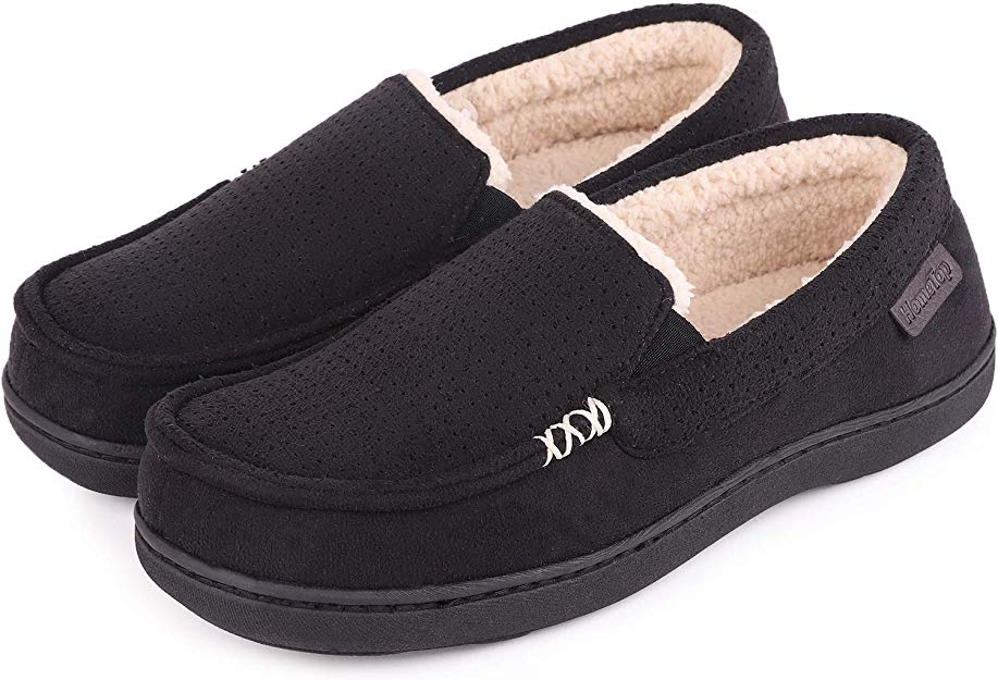 Women's Comfy Suede Memory Foam Moccasin Slippers Warm Sherpa Lining House Shoes with Anti-Skid Rubber Sole
