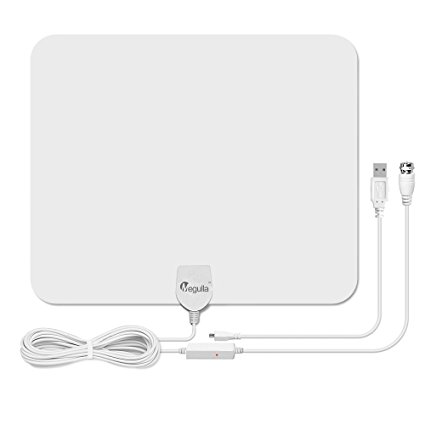 Megulla® MG-TVA102B 50 Miles Range Indoor HDTV Antenna with USB Power Supply and 16ft coaxial cable, Supports upto 1080p, ATSC DVB Digital broadcast Amplified Antenna for HDTV STB, White