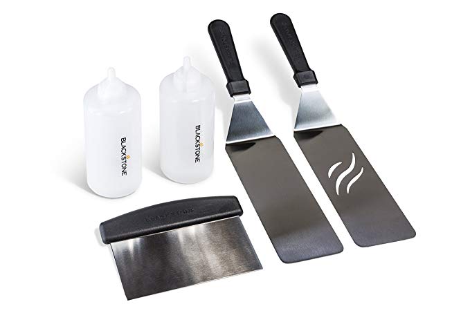 Blackstone Signature Griddle Accessories, Restaurant Grade, 2 Spatulas, 1 Chopper Scraper, 2 Bottles, FREE Recipe Book, 5 Piece Tool Kit for BBQ Grill, great for Flat Top Cooking, Camping and Tailgating