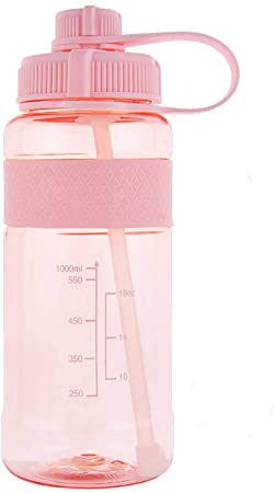 GTI Large Water Bottle, BPA Free Leak Proof Wide Mouth Portable Half Gallon Water Jugs for Gym Hiking Camping, 32 oz / 80 oz Big Drink Water Bottle with Scale Straw Strap