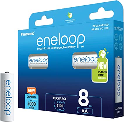 Panasonic eneloop ready-to use Ni-MH battery, AA/Mignon, 8-pack, improved capacity of min. 2000 mAh, 2100-charge cycle life, high power performance, plastic free packaging