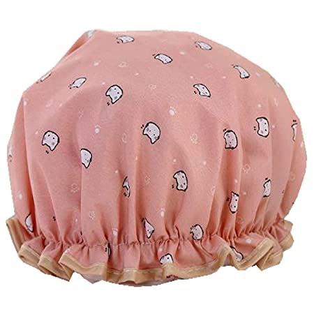 Fashion Design Stylish Reusable Shower cap with Beautiful pattern and color (Adult Size, Pink Cat)