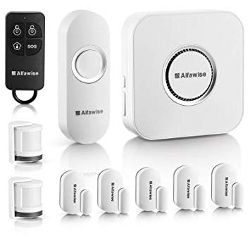 Alfawise Wireless Home Security Alarm System ,2.4 G WiFi Alexa Compatible ,2 in 1 PIR Motion Sensor,Main Panel,5 Modes Control Burglar Alert ,1 Doorbell Button,Control by Smartphone