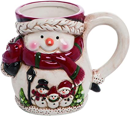 Bundled Snowman Glossy White 6 x 4 Dolomite Ceramic Christmas Coffee Mug