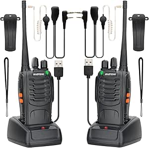 Baofeng Walkie Talkies for Adults Rechargeable Long Range Two Way Radio BF-888S 16CH with Air Acoustic Tube Earpiece with Flashlight Li-ion Battery and USB Charger(2 Pack)